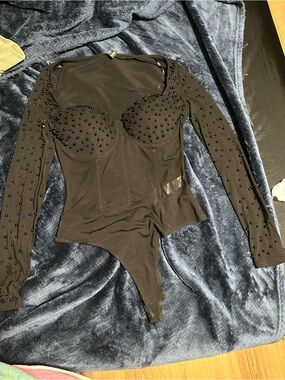 Windsor Black Long-Sleeve Embellished Bodysuit